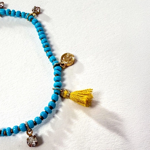 Anthropologie Beaded Bracelet β Light Blue & Yellow Tassels & Rhinestones β¨ππ - Picture 2 of 5